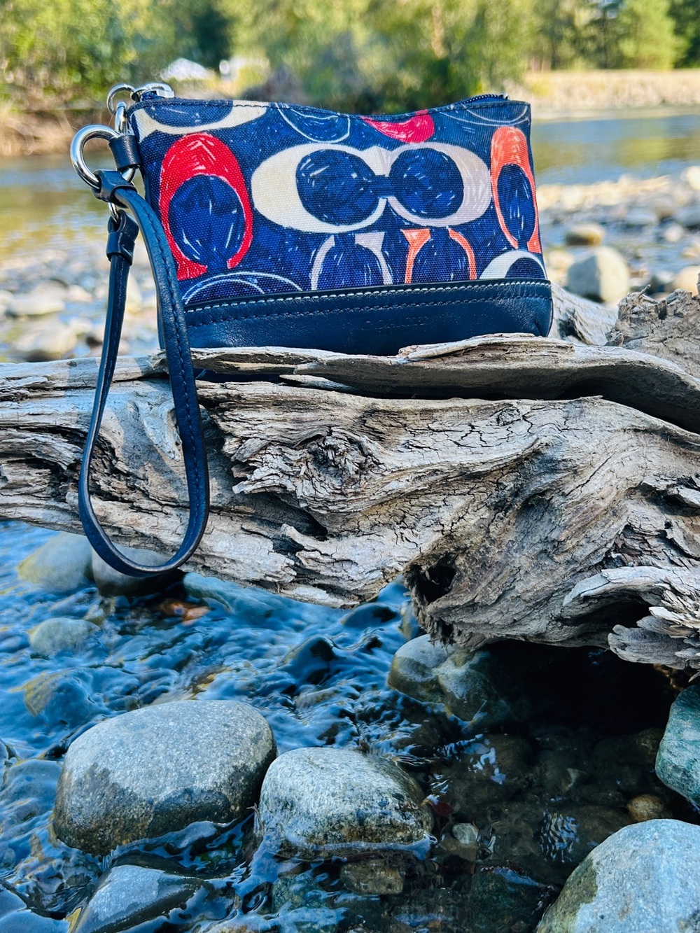 Vintage Coach Scribble Wristlet in Navy Blue Y2K